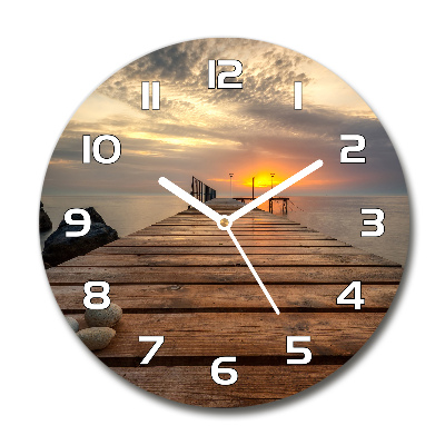 Round glass wall clock Wooden pier