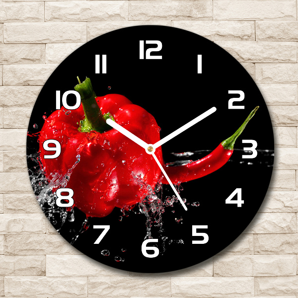 Round glass clock Red peppers