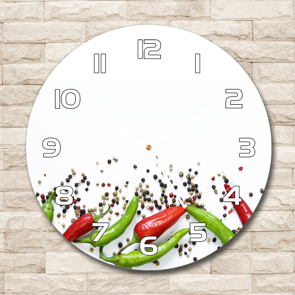 Round glass clock Chilli peppers