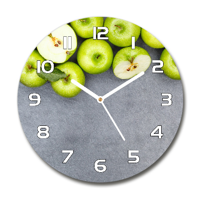 Round glass clock Green apples