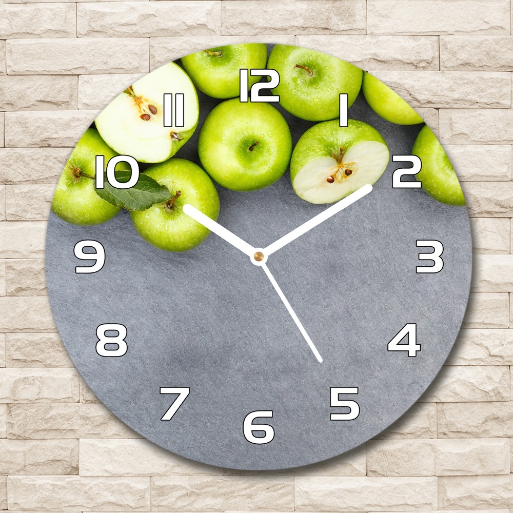 Round glass clock Green apples