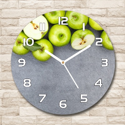 Round glass clock Green apples