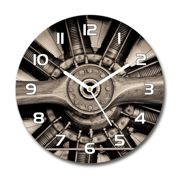 Round glass wall clock Aircraft engine