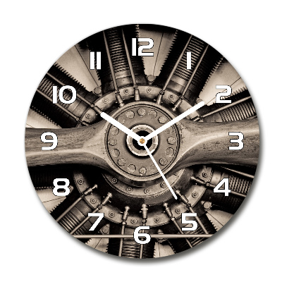 Round glass wall clock Aircraft engine