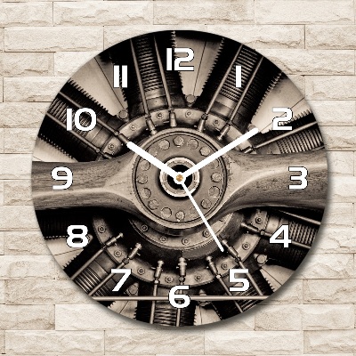 Round glass wall clock Aircraft engine