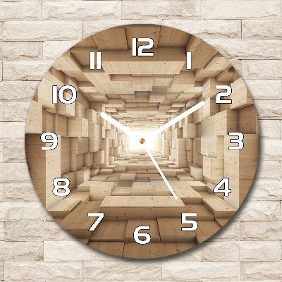 Round wall clock Wooden tunnel