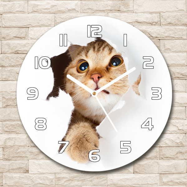 Round wall clock Cat in a hole