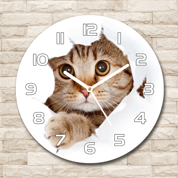 Round glass wall clock Cat