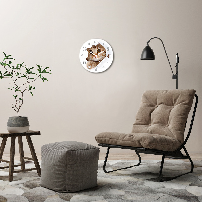 Round glass wall clock Cat