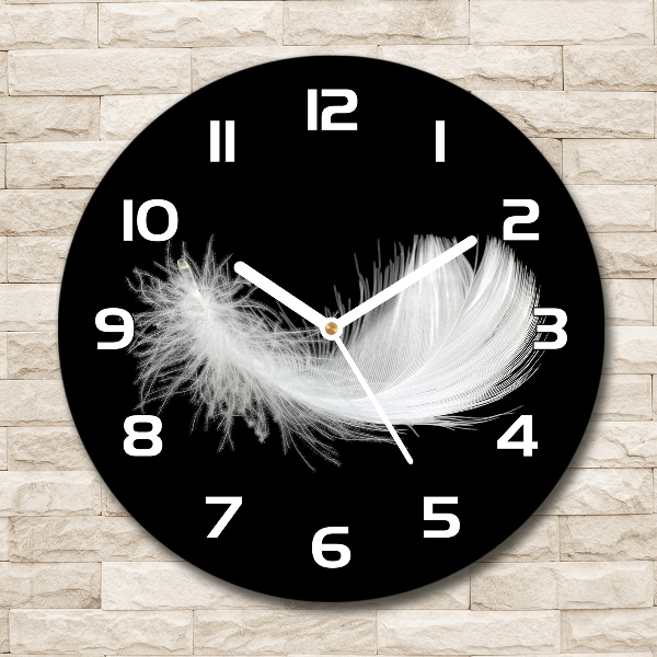 Round glass clock Feather