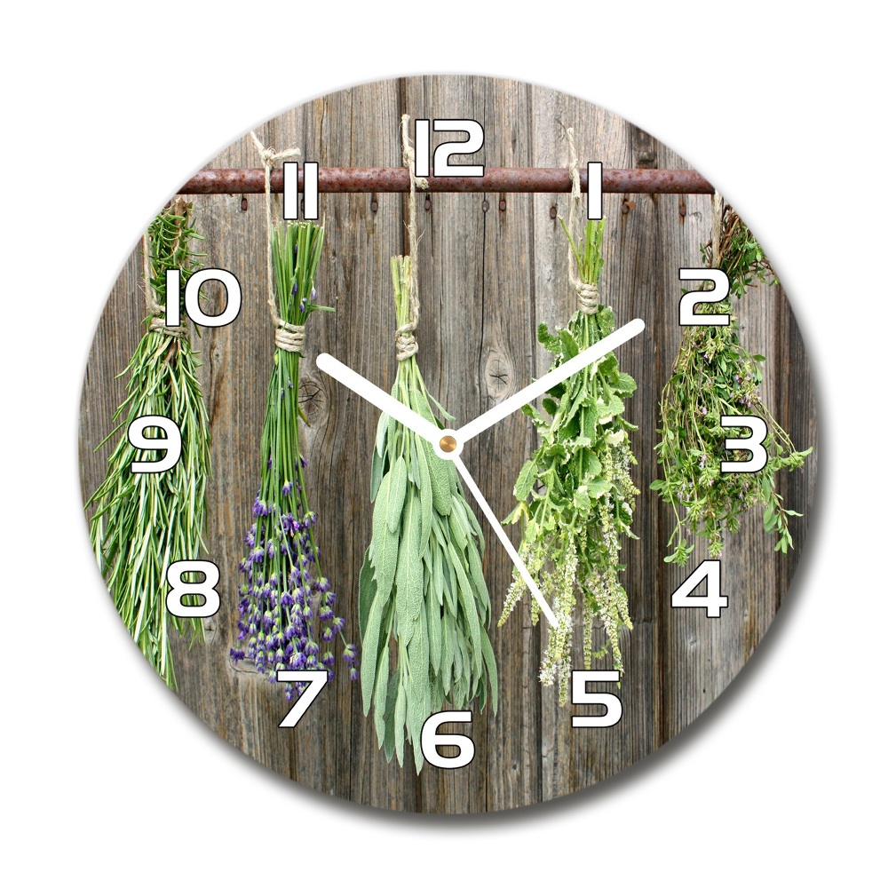 Round wall clock Herbs on a string