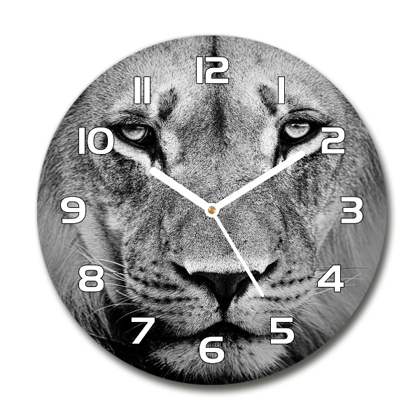 Round glass wall clock Portrait of a lion