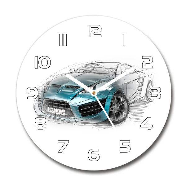 Round glass wall clock Sketch of the car