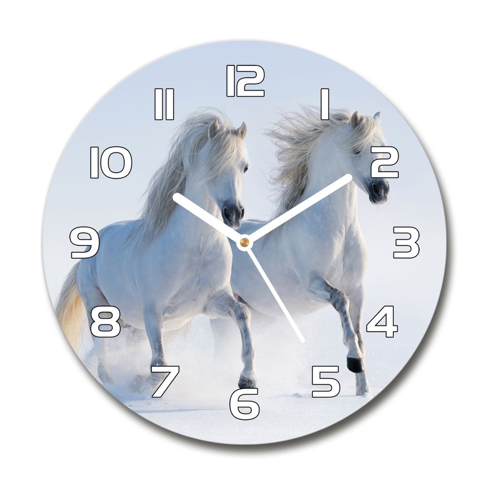 Round wall clock Two horses in the snow