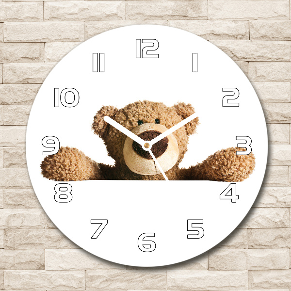 Round glass wall clock Teddy bear