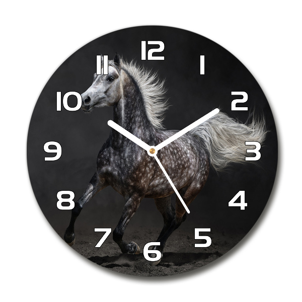 Round glass wall clock Gray Arabian horse