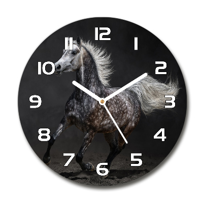 Round glass wall clock Gray Arabian horse