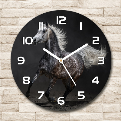 Round glass wall clock Gray Arabian horse