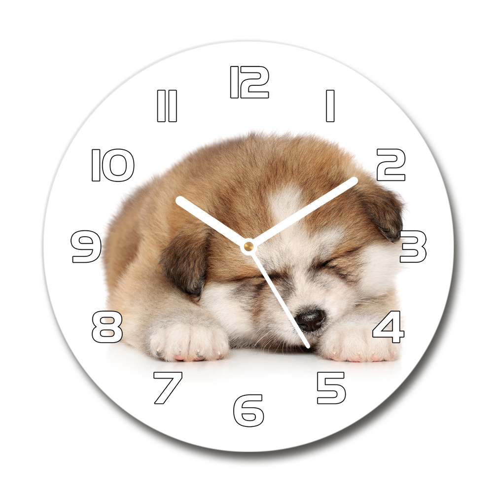 Round wall clock Akita puppy