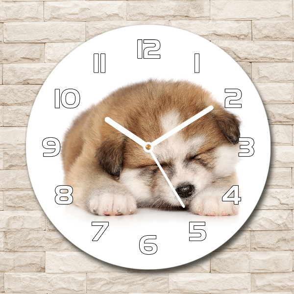 Round wall clock Akita puppy