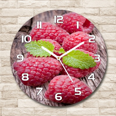 Round glass wall clock Raspberries