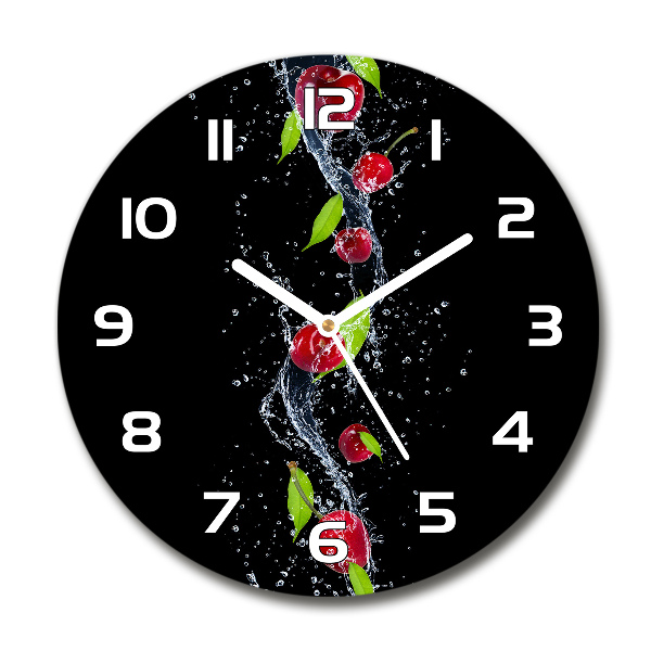 Round glass wall clock Cherries