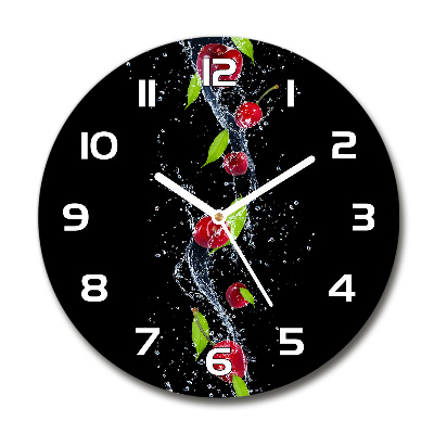 Round glass wall clock Cherries