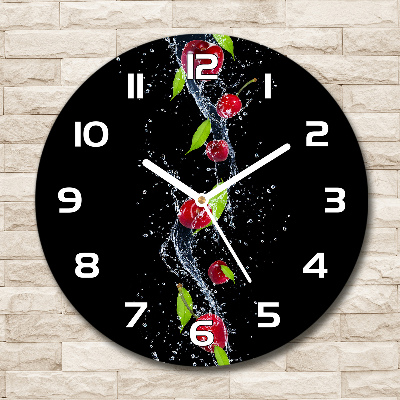 Round glass wall clock Cherries