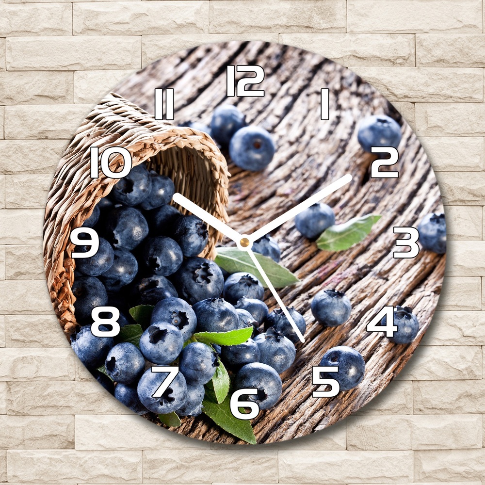 Round glass wall clock Berries in the basket