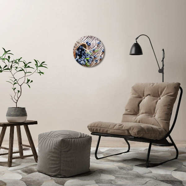 Round glass wall clock Berries in the basket