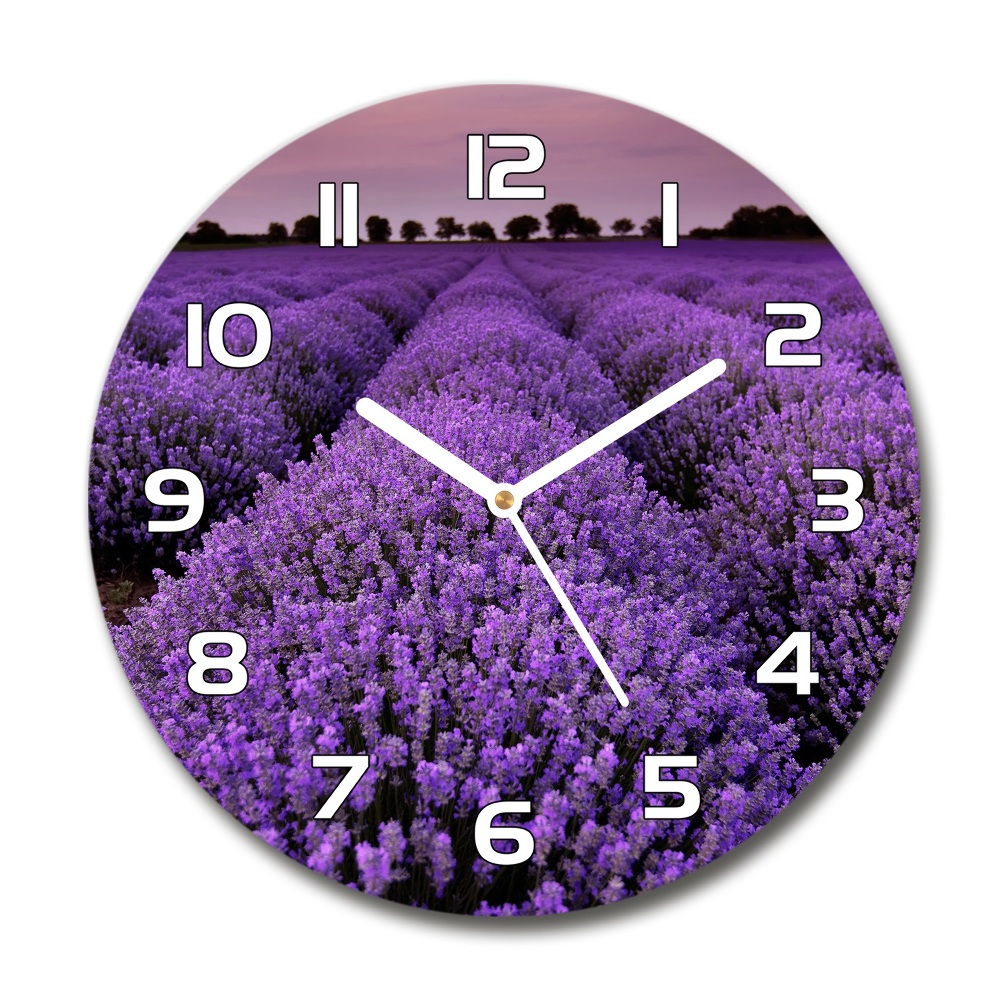 Round glass clock Lavender field