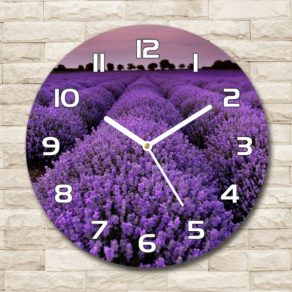 Round glass clock Lavender field