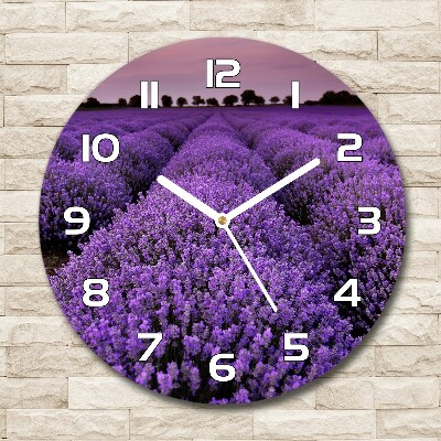 Round glass clock Lavender field