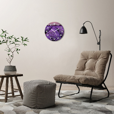 Round glass clock Lavender field