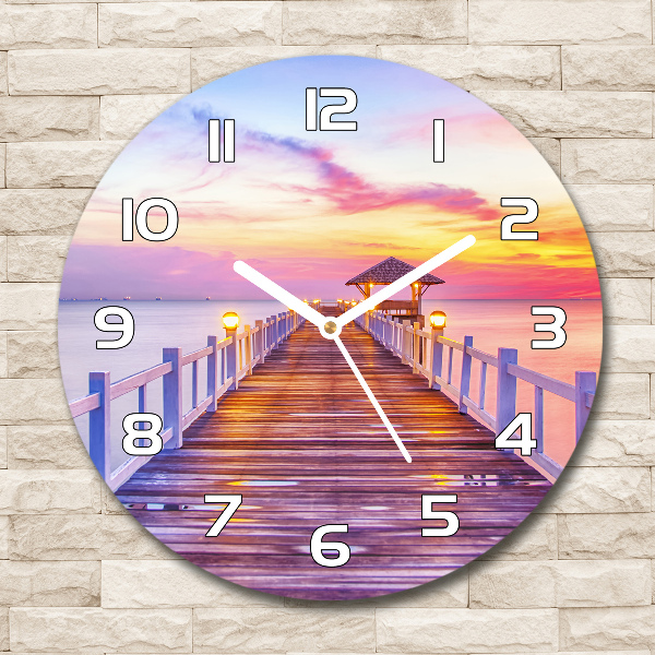 Round wall clock Wooden pier