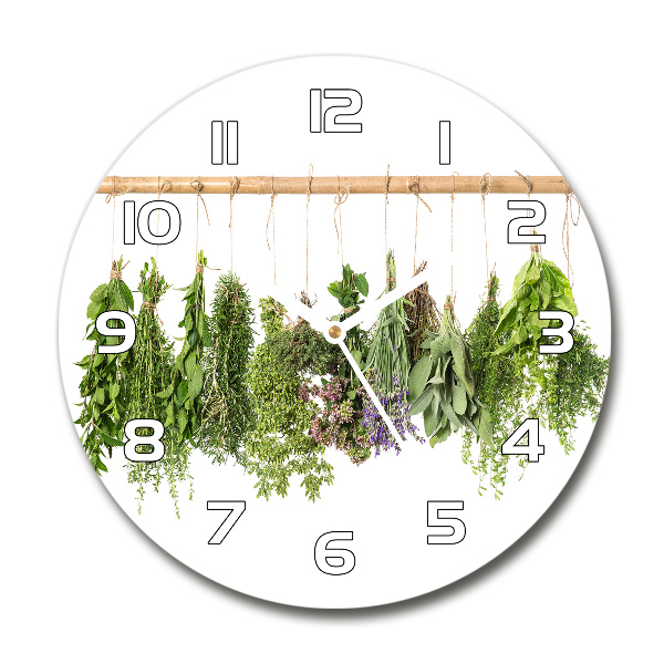 Round wall clock Herbs on a string