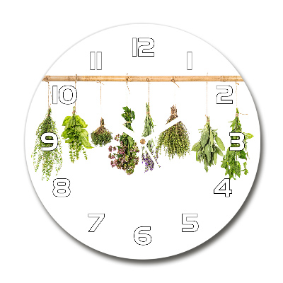 Round glass clock Herbs on a string