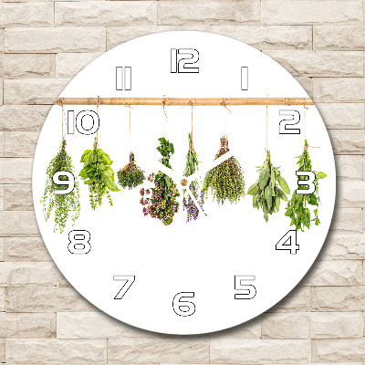 Round glass clock Herbs on a string