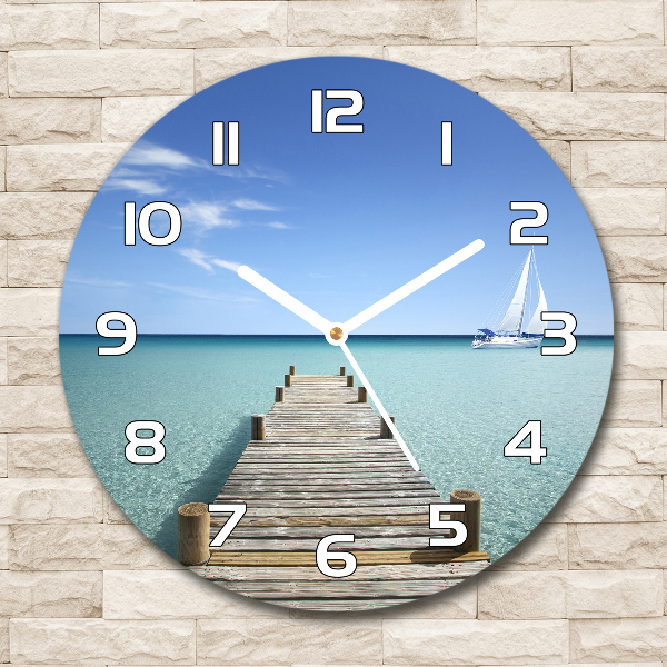 Round wall clock Wooden pier