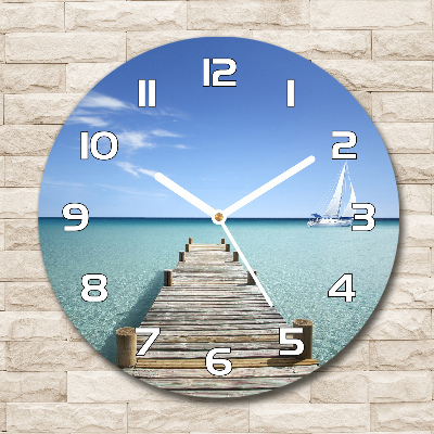 Round wall clock Wooden pier