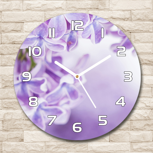 Round glass clock Lilac flowers