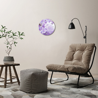 Round glass clock Lilac flowers