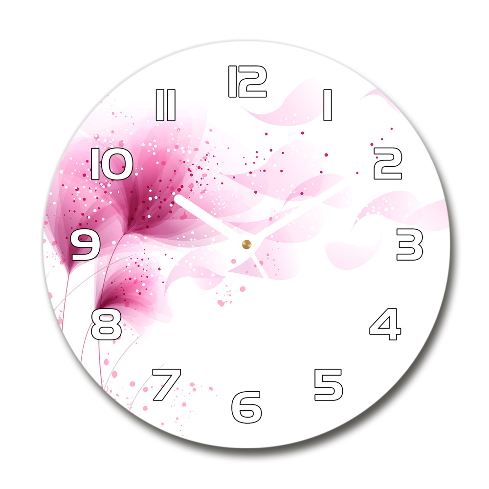 Round glass wall clock Pink flower