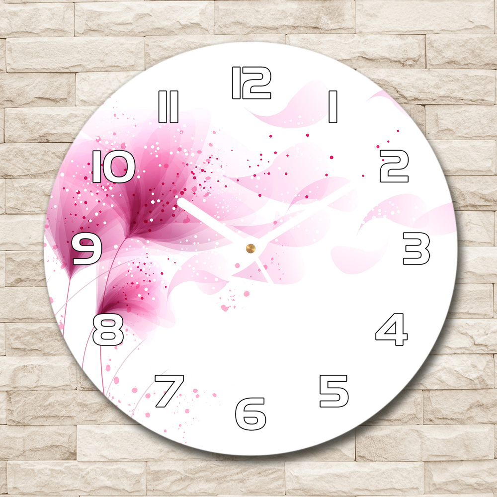 Round glass wall clock Pink flower