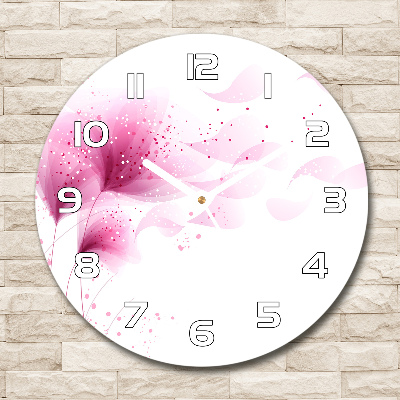 Round glass wall clock Pink flower