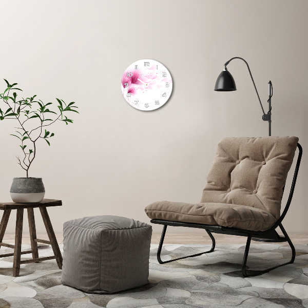 Round glass wall clock Pink flower