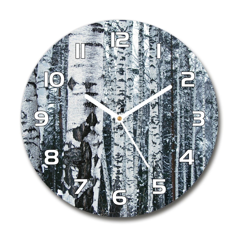 Round glass wall clock Birch trees