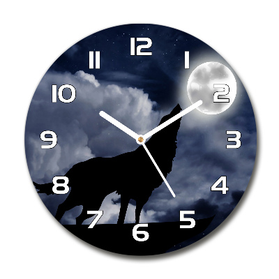 Round wall clock A howling wolf full