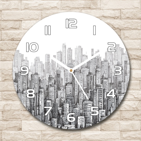 Round glass wall clock Skyscrapers