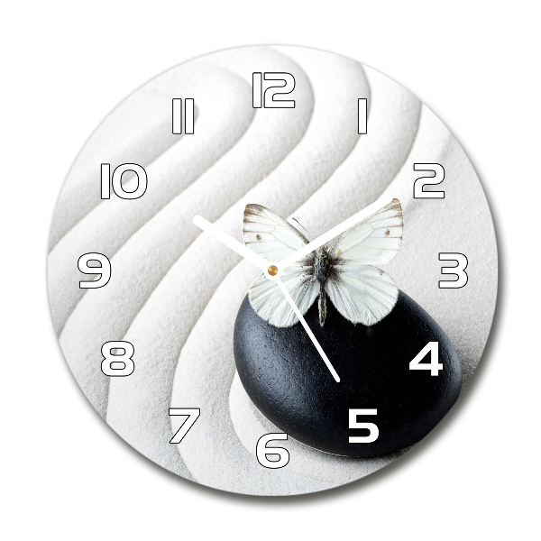 Round wall clock Zen stone and butterfly